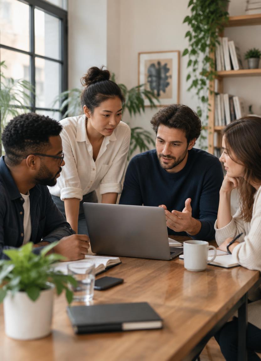 A small team talking around a table
